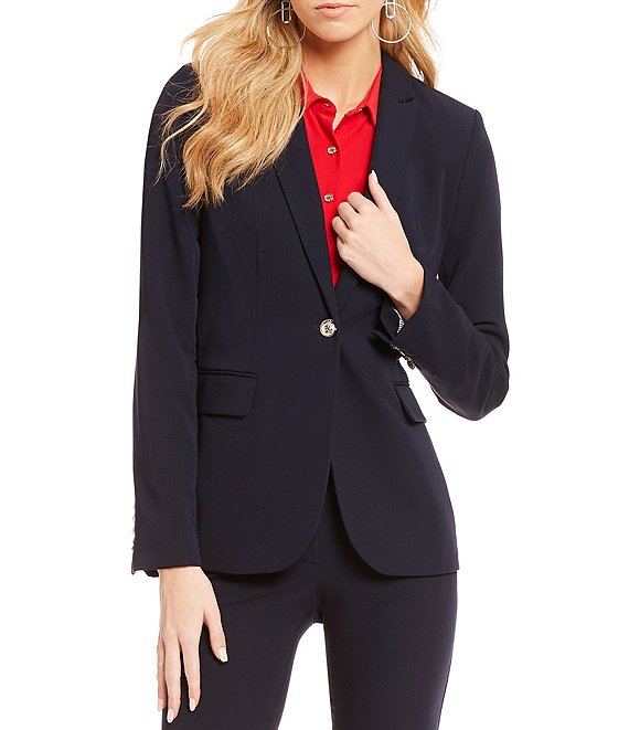 Tommy Hilfiger Black Women's 1 Button Twill Suit Jacket