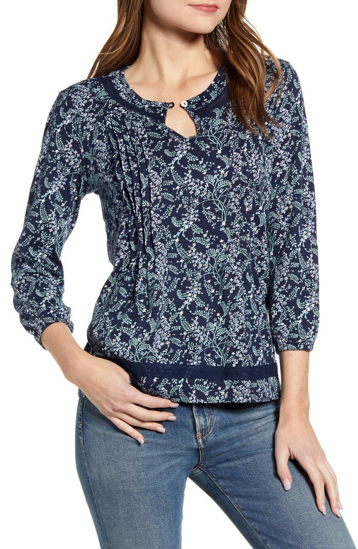 Lucky Brand Womens Cotton Floral Peasant Top