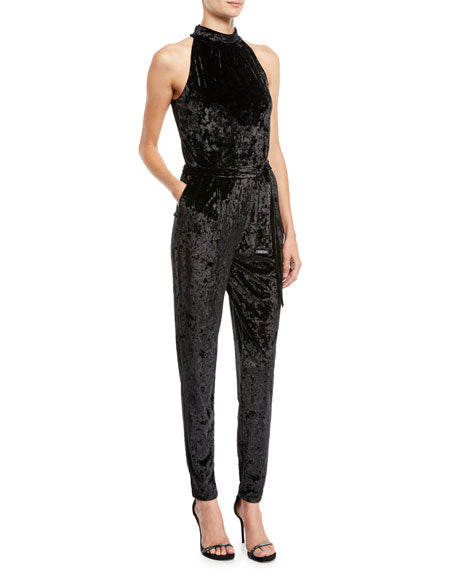 Michael Michael Kors Velvet Mock-Neck Jumpsuit - Black