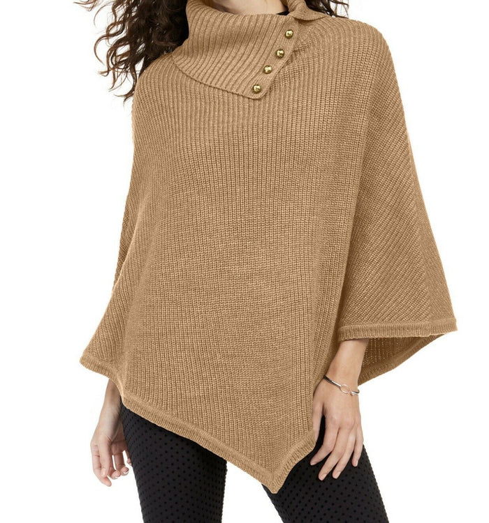 Michael Michael Kors Shaker Poncho with Mk Dome Buttons - Dark Camel