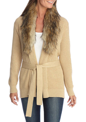 Michael Michael Kors Faux-Fur-Trim Cardigan, Regular & Petite -