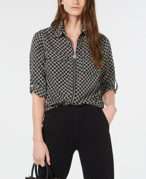MICHAEL Michael Kors Circle Logo Dog Tag Top (Black/Bone) Women's Clothing