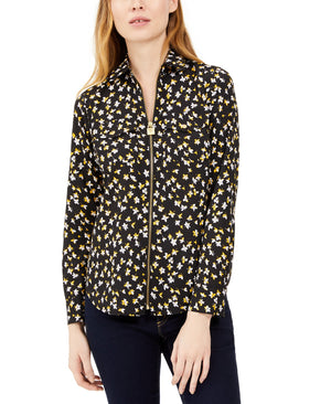 Michael Michael Kors Petite Floral-Print Zip-Front Top