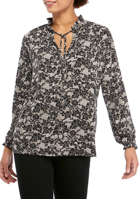 MICHAEL Michael Kors Bone/Black Women's Lace Print High Neck Top