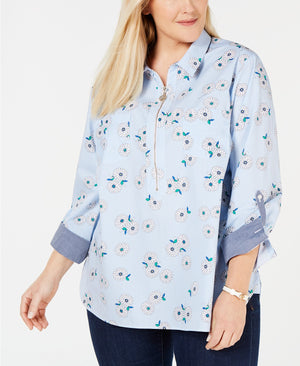 Plus size cotton printed top, created for macy's