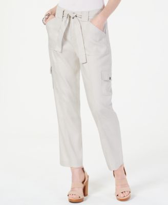 Inc Linen-Blend Cargo Paper Bag Ankle Pants, Created for Macy's