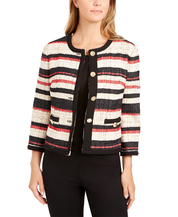 Anne Klein Striped Braided-Trim Jacket