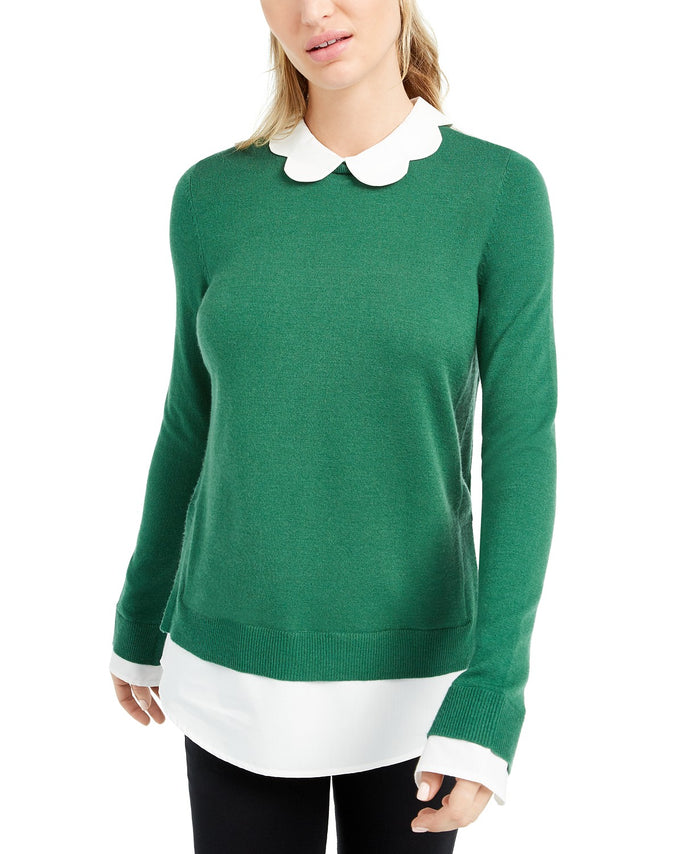 Maison Jules Scalloped-Neck Layered-Look Sweater, Created for Macy's - Juniper Tree