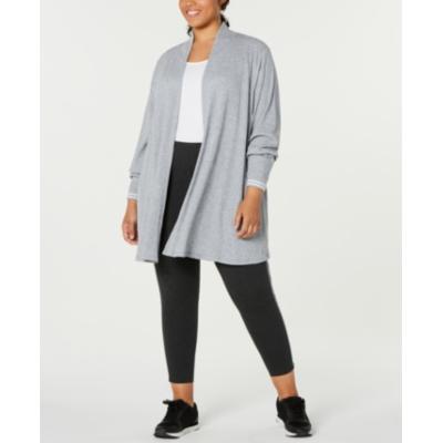 Calvin Klein Performance Plus Size Open-Front Cardigan - Pearl Grey Heather