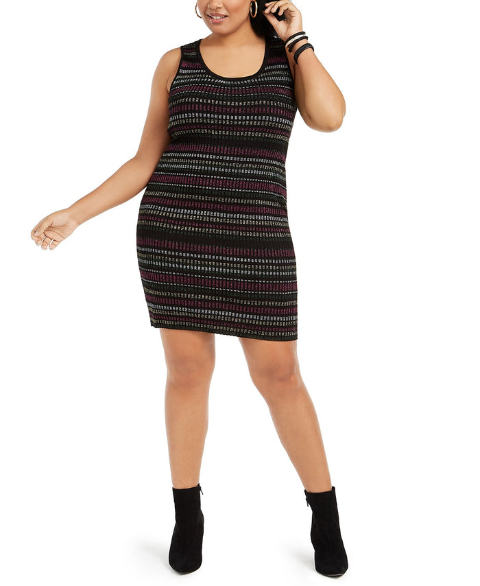 Derek Heart Trendy Plus Size Metallic-Stripe Bodycon Dress - Black