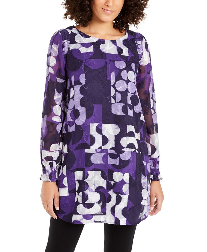 Alfani Smocked Burnout Tunic Top, Created for Macy's - Lunar Cycle