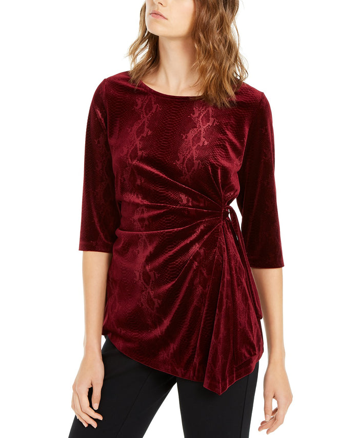 Alfani Snakeskin-Print Side-Tie Velvet Top, Created for Macy's