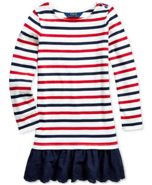 Polo Ralph Lauren Little Girls Striped Cotton Jersey Dress - Clubhouse Cream