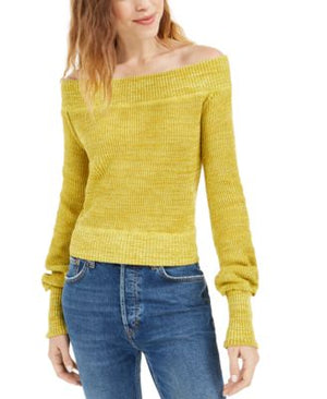 Free People Womens Blue Long Sleeve Off Shoulder Sweater