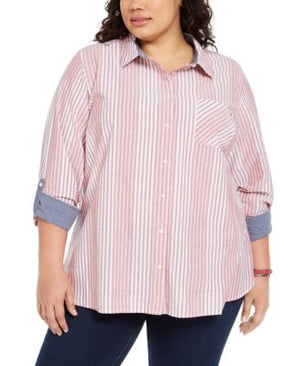 Tommy Hilfiger Women's Tunics Red - Red Stripe Button-up - Plus
