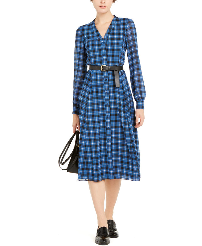 Michael Michael Kors Plaid Belted Shirtdress