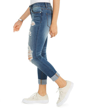 Indigo Rein Juniors Distressed Roll Cuff Jeans - US Size 3 ( W 25 )