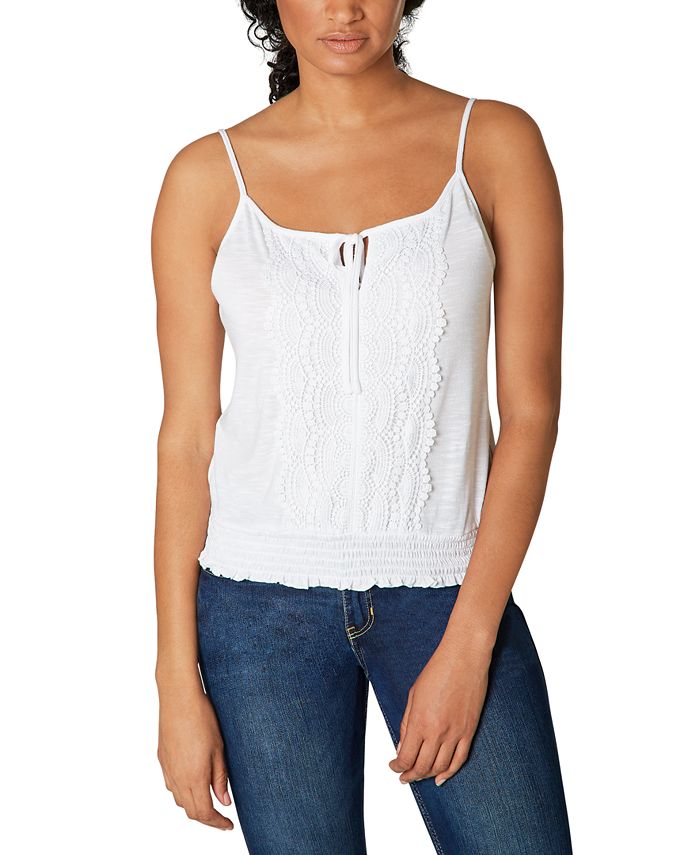 Ultra Flirt Juniors' Lace-Trim Smocked-Bottom Tank Top