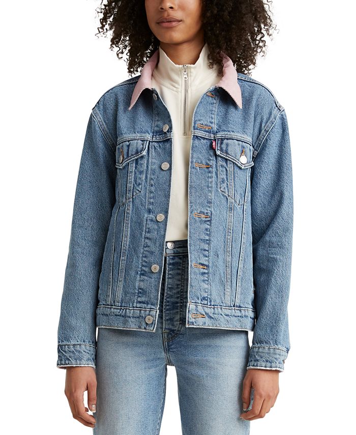 Levi's Cotton Ex-Boyfriend Corduroy-Collar Denim Trucker Jacket- Size S