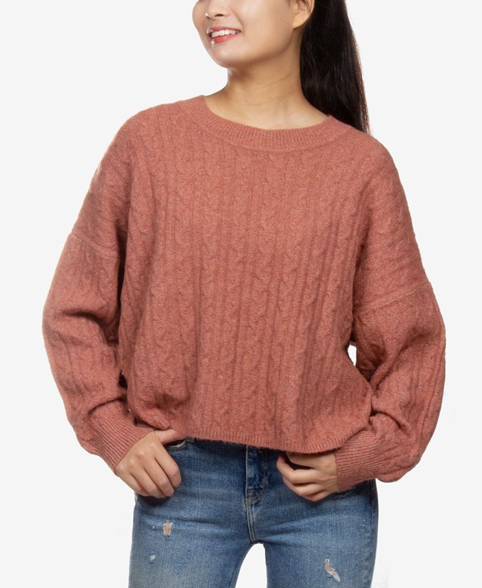 Hippie Rose Juniors' Cable-Knit Sweater - Medium