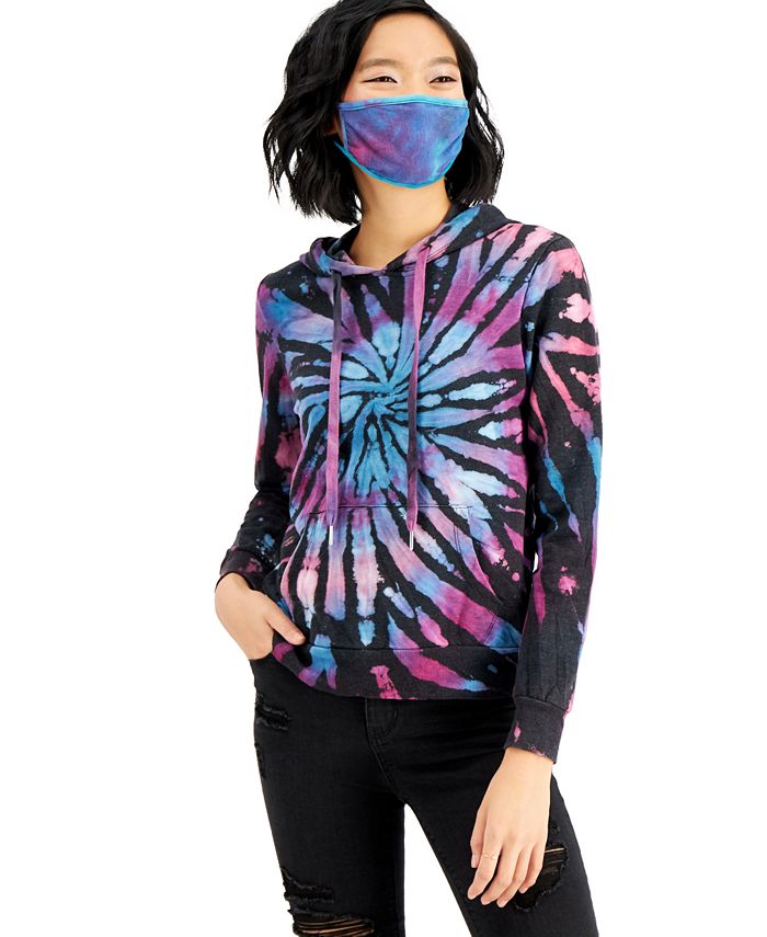 Belle Du Jour Juniors' Tie-Dye Hoodie & Mask Set - Large