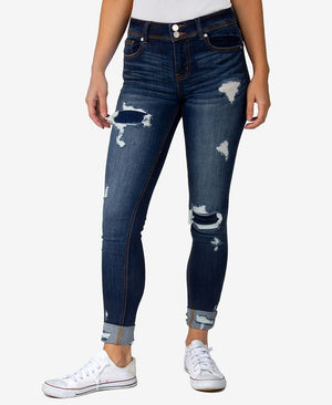 Indigo Rein Juniors' Two-Button Cuffed Destructed Skinny Jeans - Size 1 (W25)