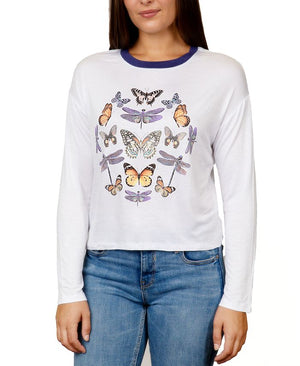 Rebellious One Juniors' Butterfly Graphic Ringer T-Shirt - Small