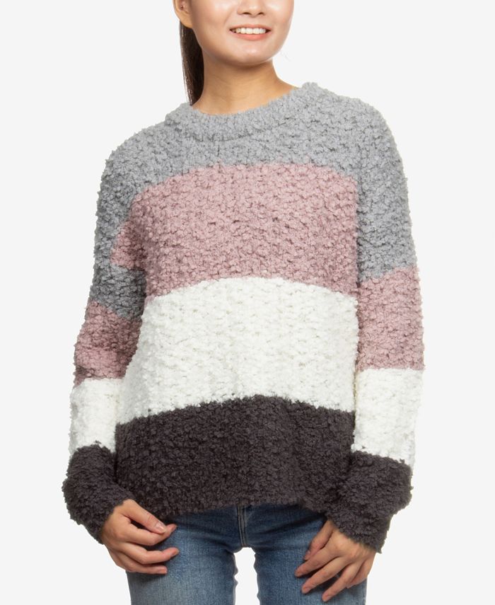 Hippie Rose Juniors' Colorblock Plush Pullover Sweater - XLarge