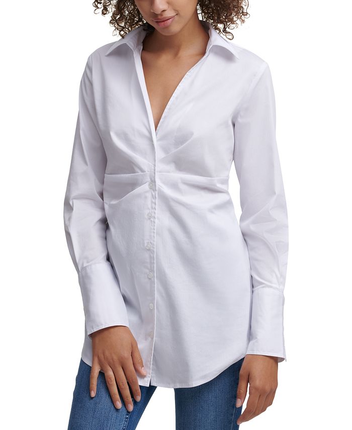 Calvin Klein Jeans Ruched Button-Front Top - White/Small