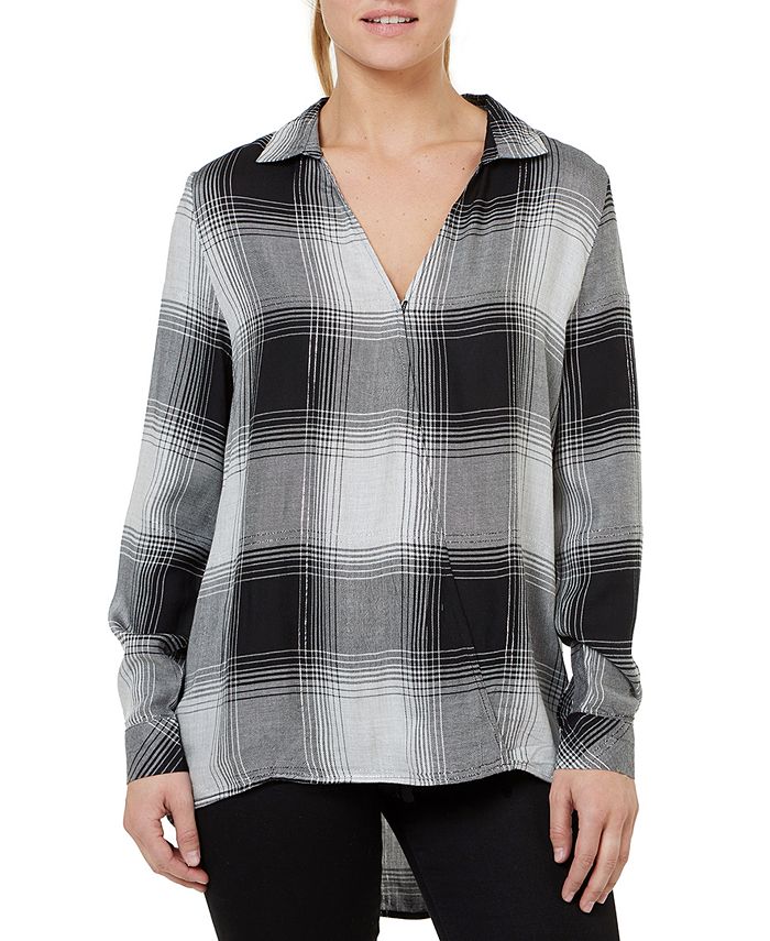 Numero Plaid Crossover V-Neck Top - Medium