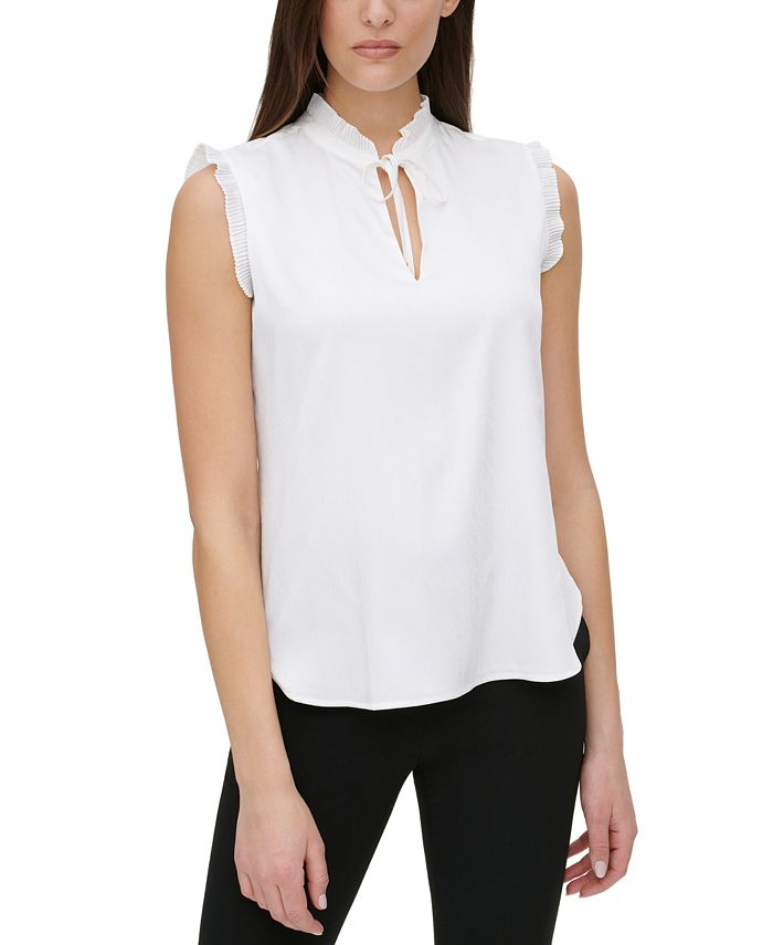 Dkny Jacquard Tie-Neck Top - XL