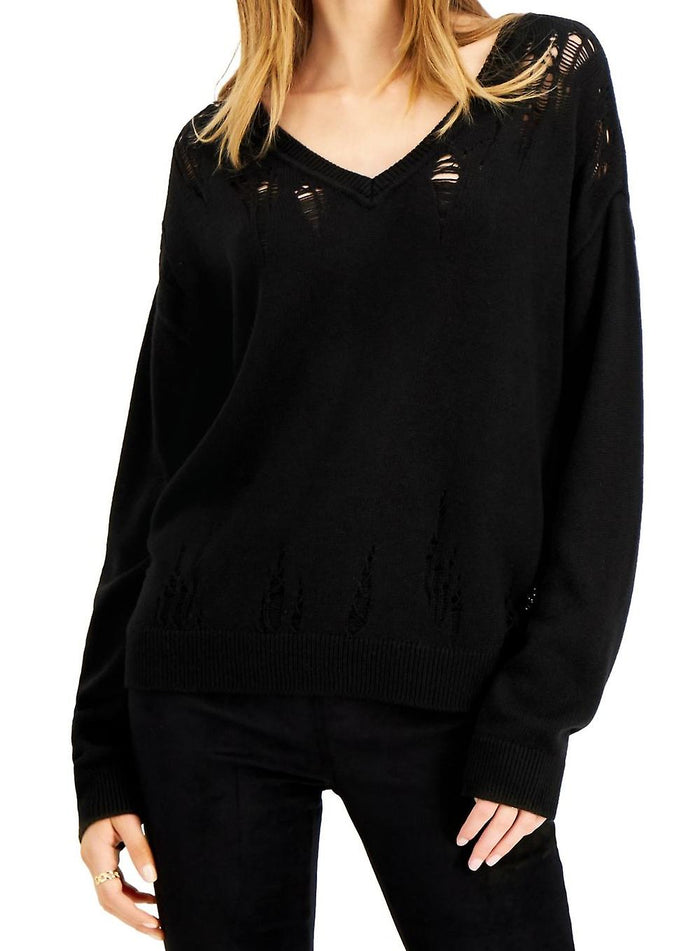 Bar III Women's Sweater Medium V-Neck Destructed Pullover -  Size: Medium