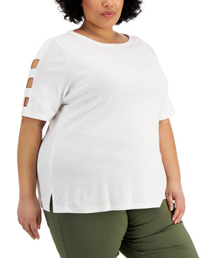 Karen Scott Cotton Cutout-Sleeves Top - XL