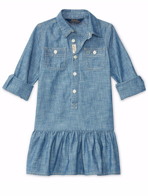 Toddler's, Little Girl's & Girl's Chambray Drop-waist Shirtdress