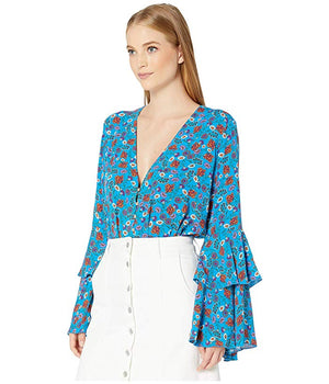 Intimately Free People Womens She Dainty Printed Ruffled Bodysuit