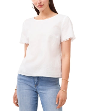 Vince Camuto Frayed-Sleeve T-Shirt - Ultra White - XL