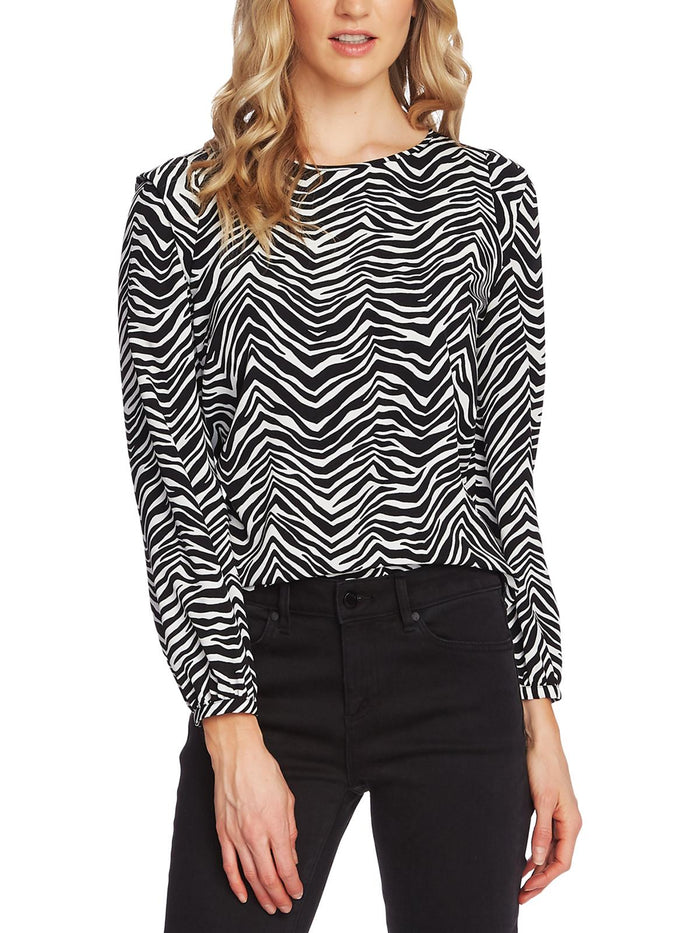 Vince Camuto Womens Zebra Print Bishop Sleeves Blouse