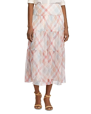 Lauren Ralph Lauren Womens Pauldina Chiffon Tiered MIDI Skirt