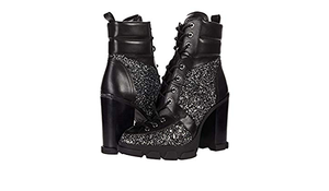 MICHAEL Michael Kors Womens Ridley Combat & Lace-up Boots Leather Glitter - Black/Silver