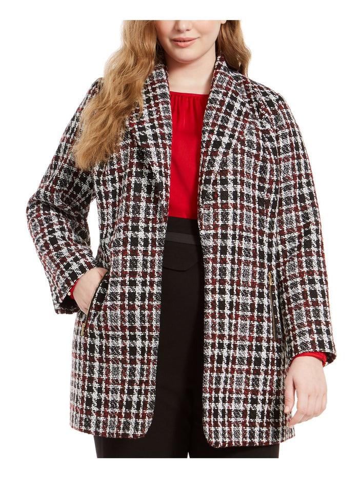 Calvin Klein Womens Red Plaid Jacket Size 14W - All
