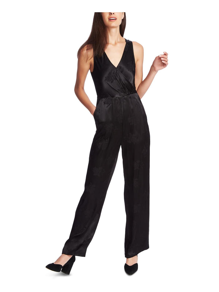 1. State Womens Black Sleeveless V Neck Straight Leg Evening Jumpsuit Size 12 - All