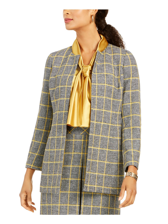 Kasper Womens Black Open Front Plaid Wear to Work Jacket Size 14 - All