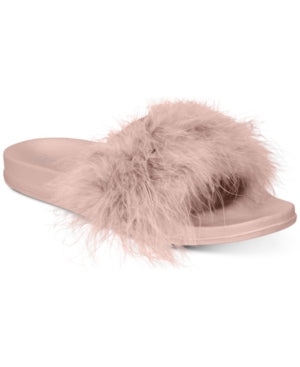 I.n.c. Women's Faux-Marabou Slide Slippers