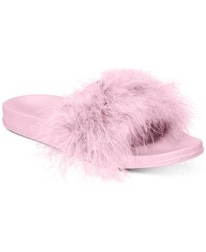 I.n.c. Women's Faux-Marabou Slide Slippers