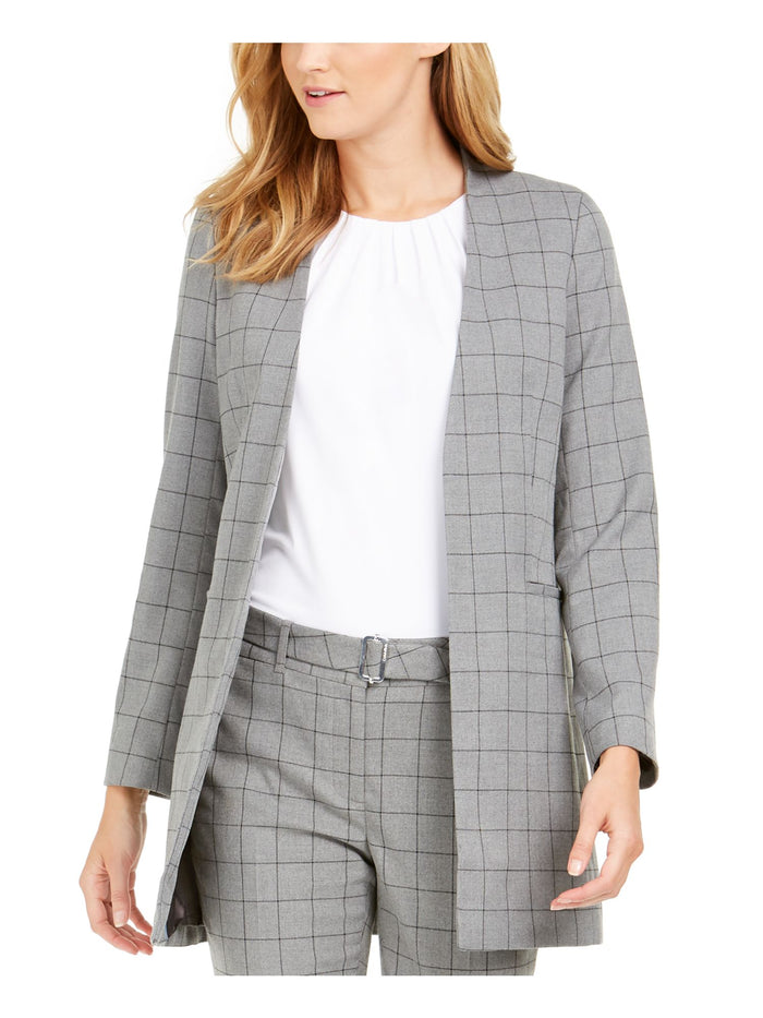 Calvin Klein Womens Gray Plaid Blazer Wear to Work Jacket Petites Size 6P - All