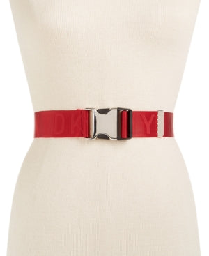 DKNY Women''s Seat Belt-Buckle Logo Belt Red Size Medium/Large