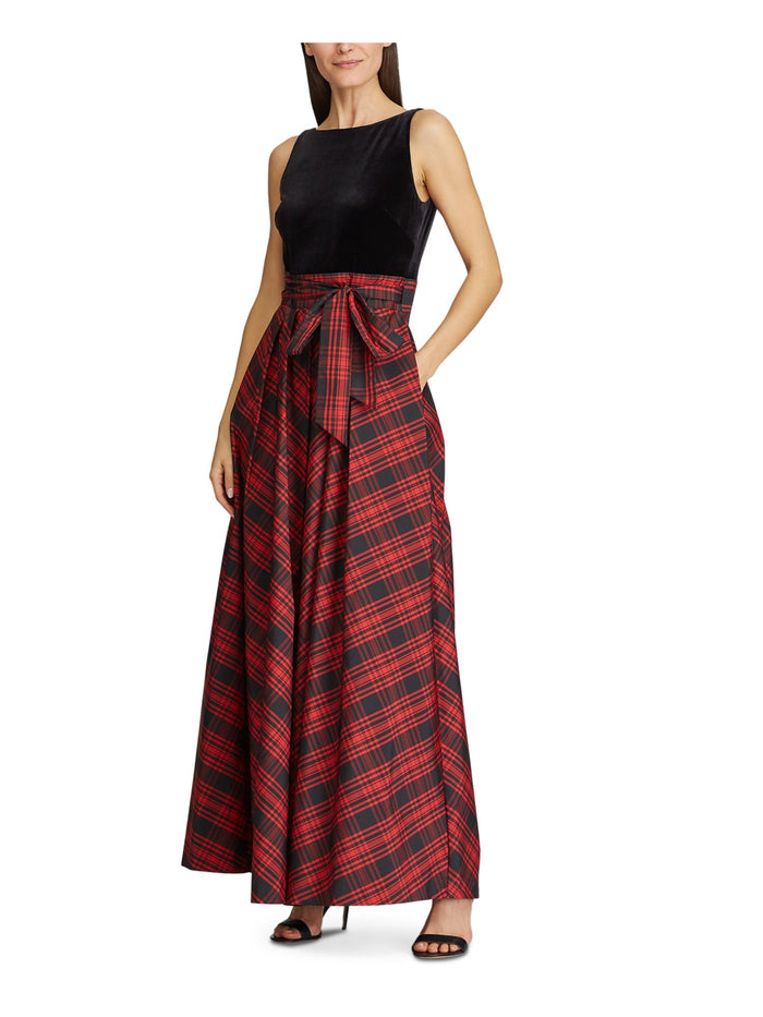 Ralph Lauren Womens Black Plaid Sleeveless V Neck Maxi Sheath Evening Dress Size 2 - All