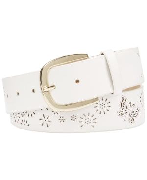 INC International Concepts Perforated Flowers & Butterfly Belt (White, Small)