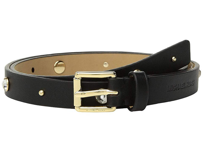 Skinny Rhinestone Belt (Black/Light Polished Gold) Women's Belts - Large