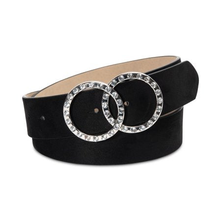 INC International Concepts Rhinestone Double-Circle Belt (Black, Small/Medium)